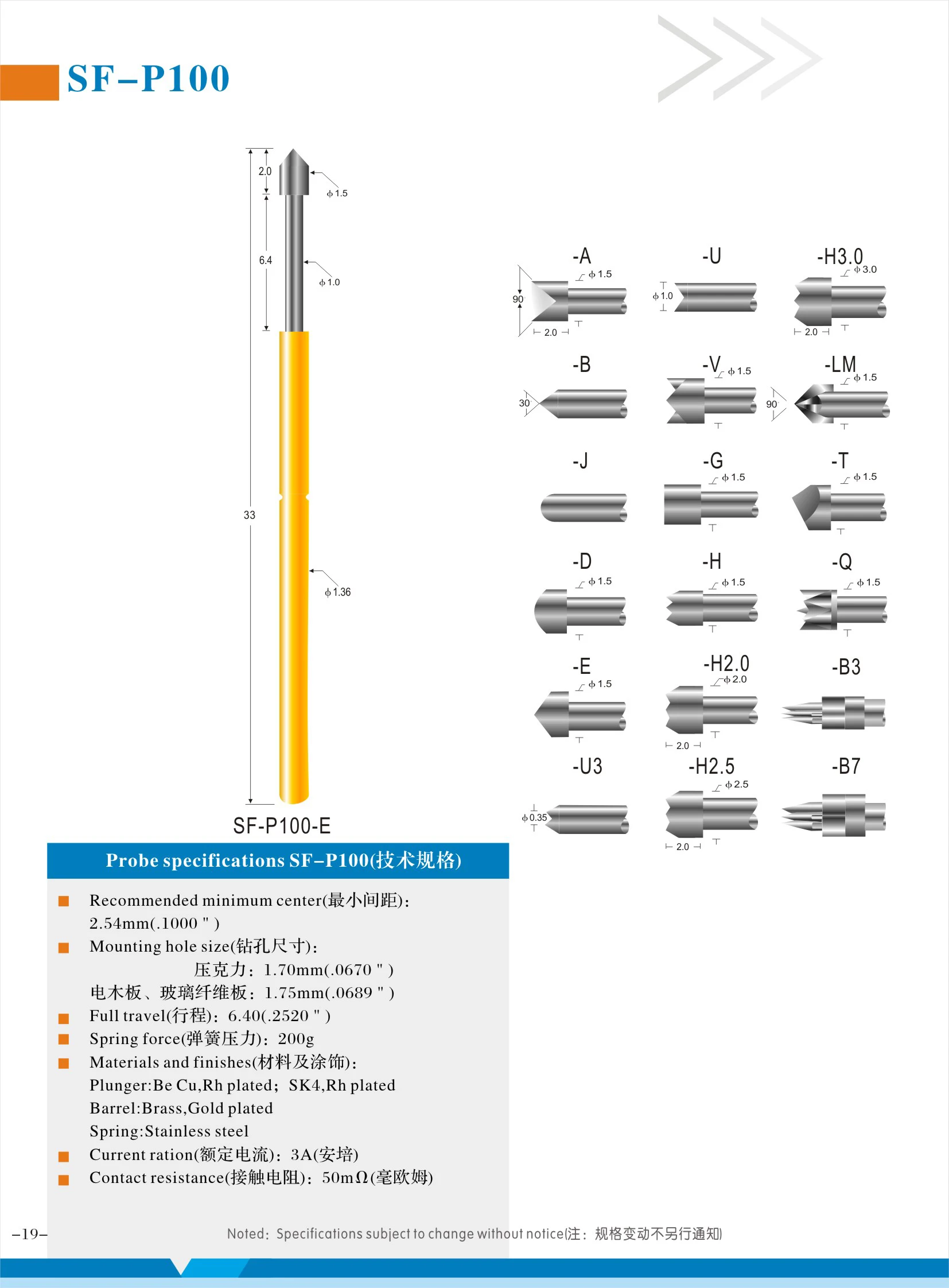 High Quality 100mil Stand Ict Spring Loaded Gold Or Nickel Plating Test Probe Pins Sfpa100b
