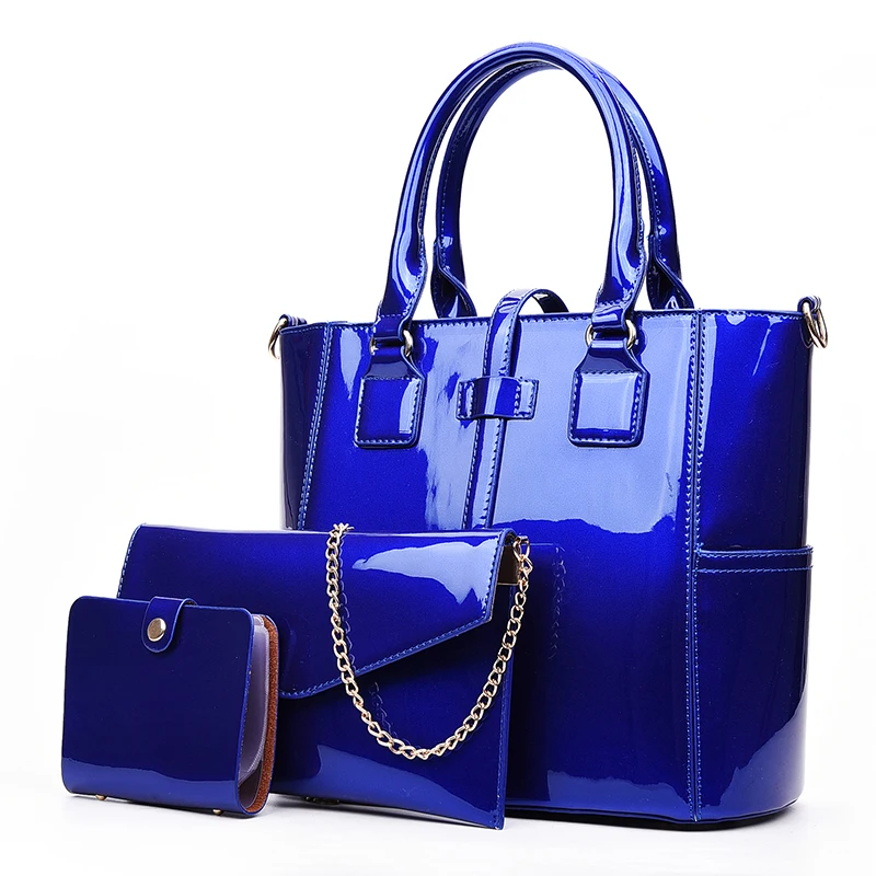 

Fashion handbag purse 3pcs/set bright PU leather ladies hand bags 3 pieces set ladies bags, 29*14*25cm(handbag)
