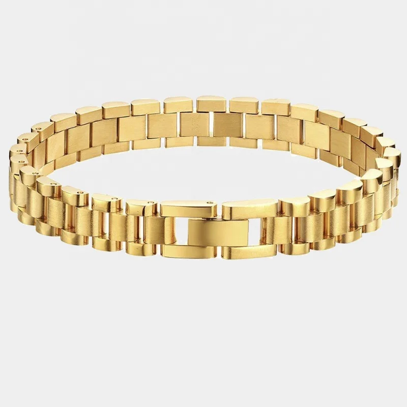 

18K gold plated Titanium steel Chain Bracelet For Women Men removable 10mm Width watch band bracelet