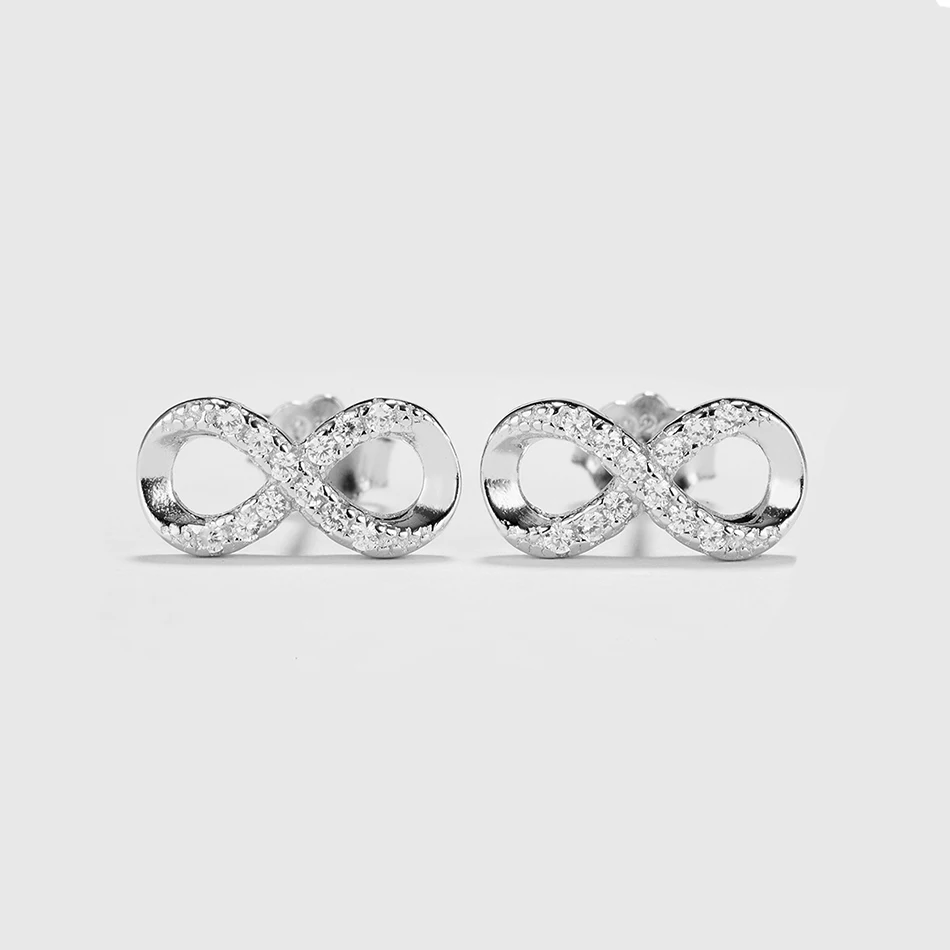 

High Quality 100% 925 Sterling Silver Earrings CZ Infinite Eternal Love Stud Earrings For Women And Girl Jewelry Gift