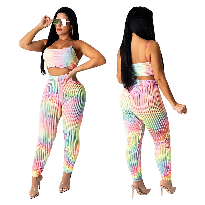 

B54637A In stock women casual tie-dye print fashion sport pants set, Shown