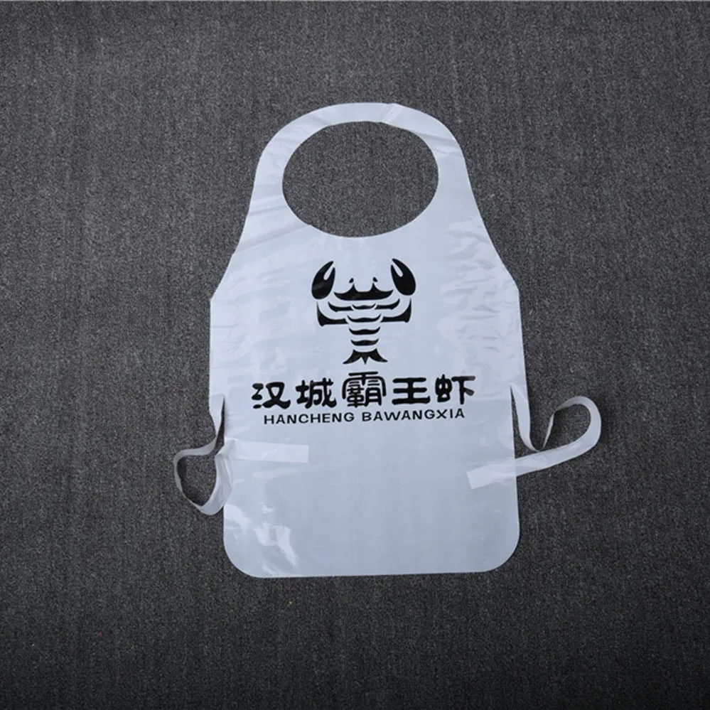 Factory Produce Lobster Crab Sea Food Custom Printed Dinning Apron Disposable Plastic Restaurant Bib 