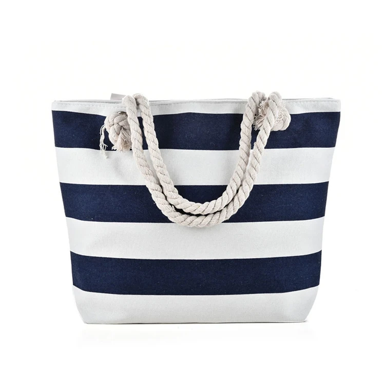 

New Beach Striped Shoulder Bag Underarm Canvas Bag Large Capacity Shopping Bag for Lady