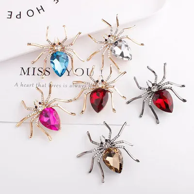 

SC Jewelry Accessory Halloween Gift 6 Color Wedding Rhinestone Brooch Boutonniere Red Spider Crystal Brooch for Women 2021, Picture shows