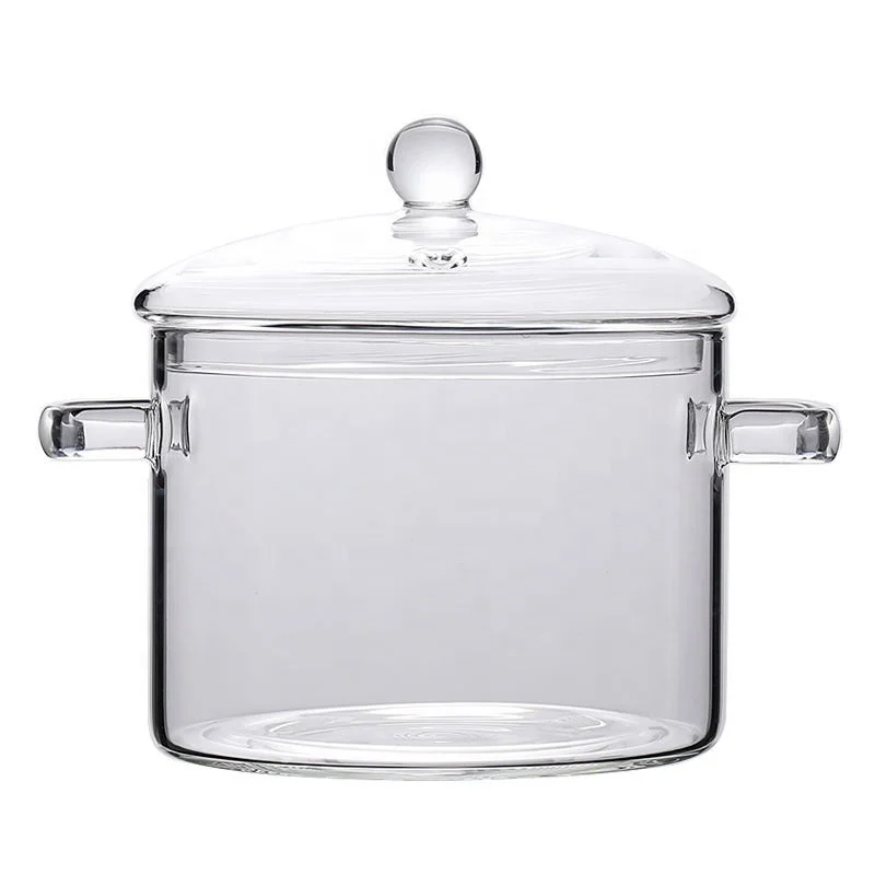 

1.3L/1.5L/1.9L Transparent heat resistant Double handle cooking pot Glass Pot For Cooking glass cooking pot