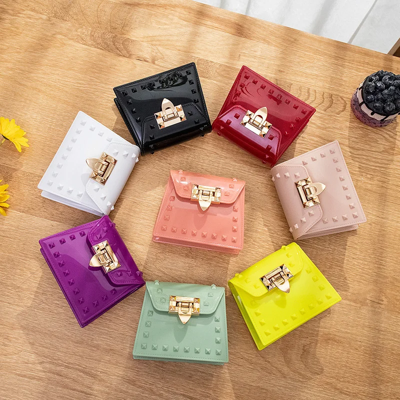 

2021 hot sale silicone cute small Chain ladies bag waterproof rivet candy mini Jelly shoulder bag kids Jelly Purse Women Handbag