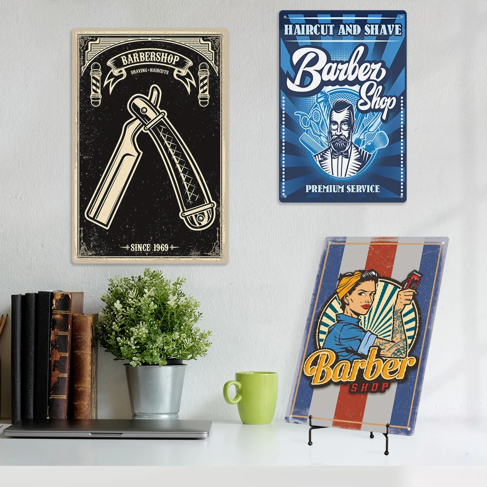 Putuo Decor Wholesale Barber Retro Metal Sign Plaque Barbershop Tin Sign Wall Iron Art Barber Decoration