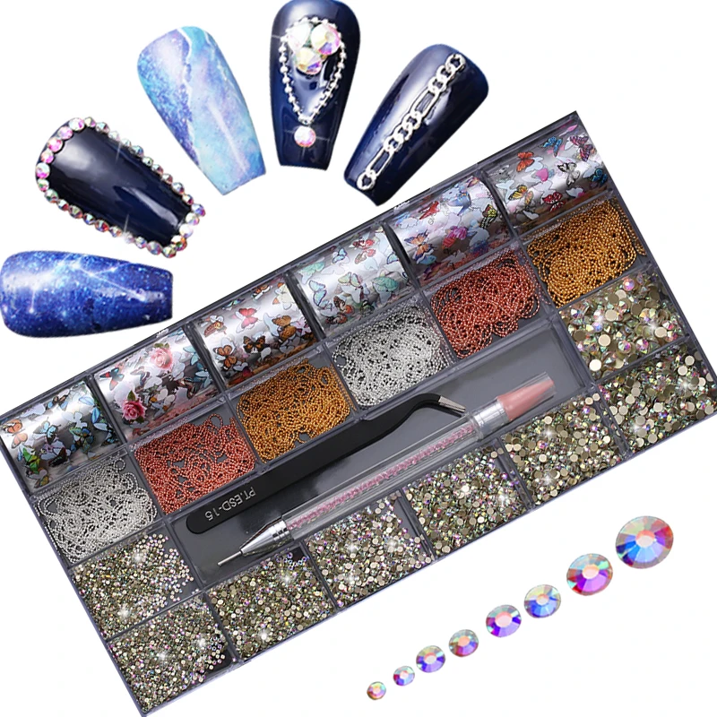 

7000pcs/box Nail Art Sticker Multi Shape AB Glass Crystal Stone Decoration rhinestone box Flat Back Nail Art Stickers Rhinestone