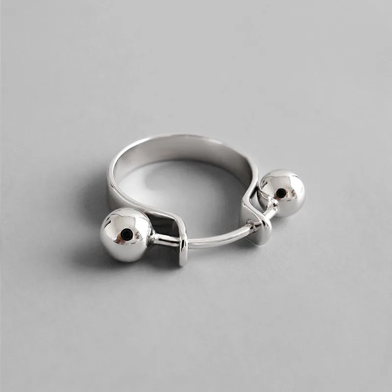 Handmade Geometry Double Ball Rings for Women 925 Sterling Silver Rings Fine Jewelry