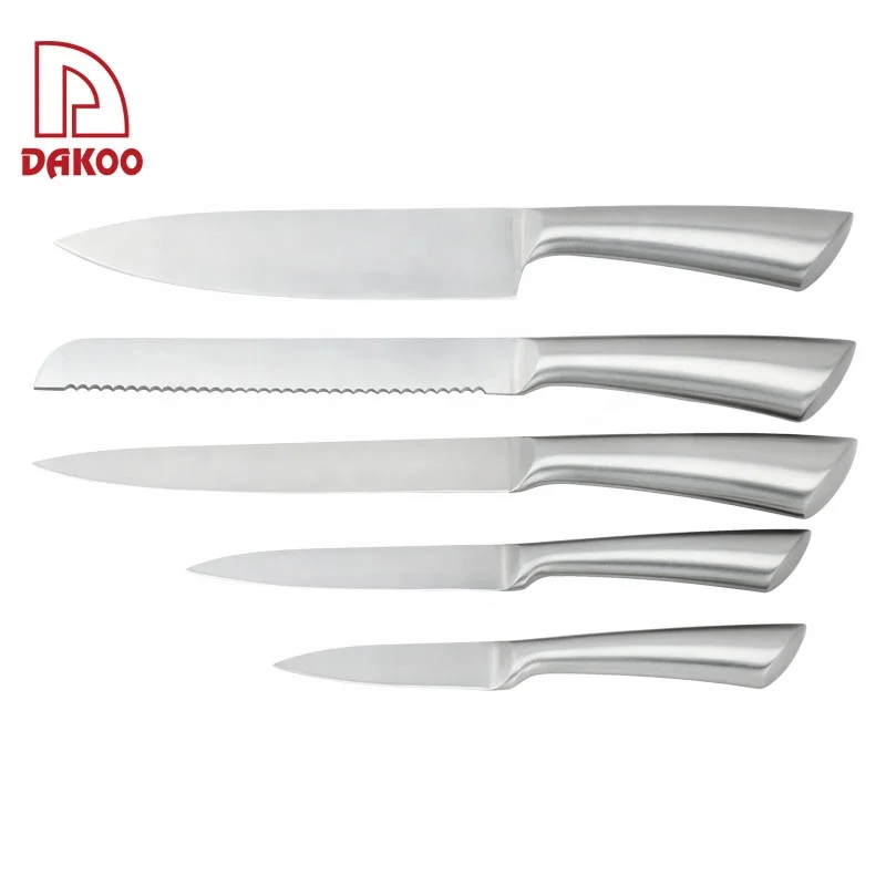 

High-grade Stainless Steel 5Pcs Kitchen Knives Set With Acrylic Block, Silver