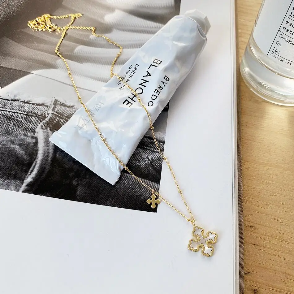 

Pearl oyster 925 sterling silver jewelry 18k gold plated cross pendant necklace for women