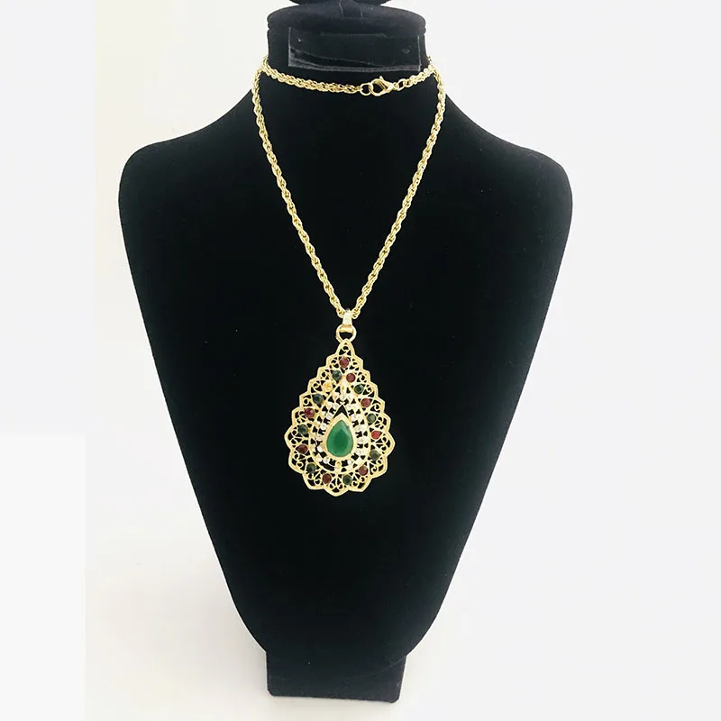 

Morocco Gold Color Long Pendant Necklace for Women Caftan Flower Bijoux dubai Ethnic Wedding Jewelry Wholesale, Gold and silver