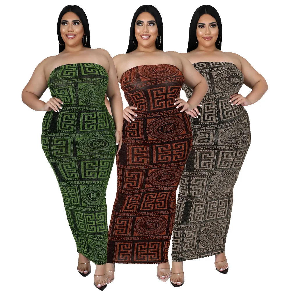 

PP077 Elegant and casual fashion explosion of the explosion of the bust women slim print long dress