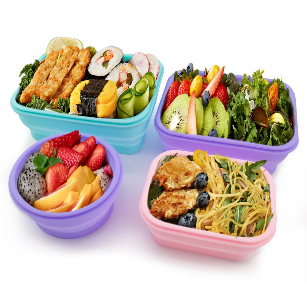 

BPA Free Microwavable Dishwasher Safe Portable Kids Bento Collapsible Food Storage Container Biodegradable Silicone Lunch Box