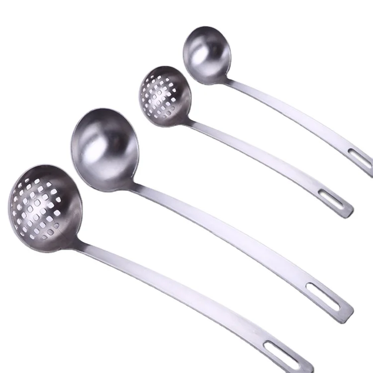 

Hot sale products wooden utensils set for kitchen stainless steel noodle soup cooking utensils set Long Handle Spoon