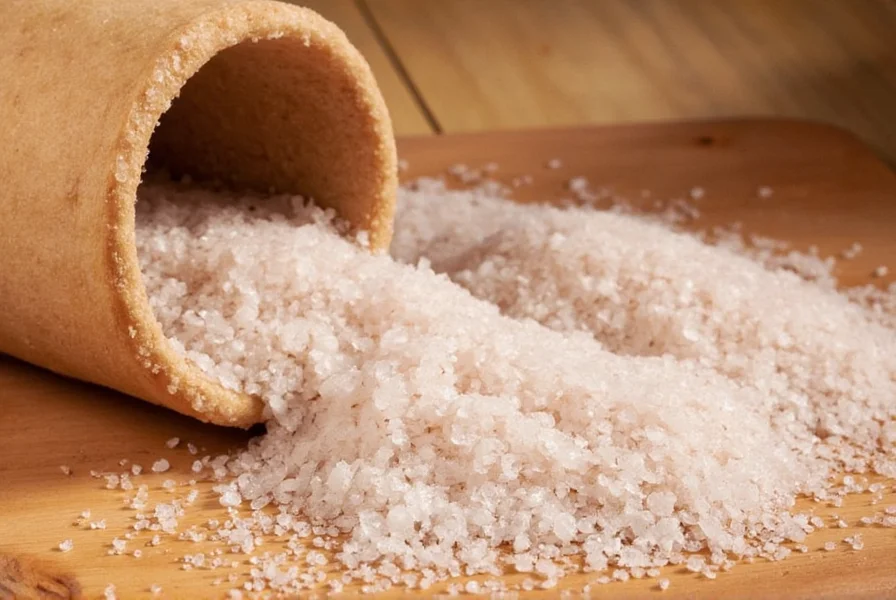 Jar of smoked salt on a rustic wooden table