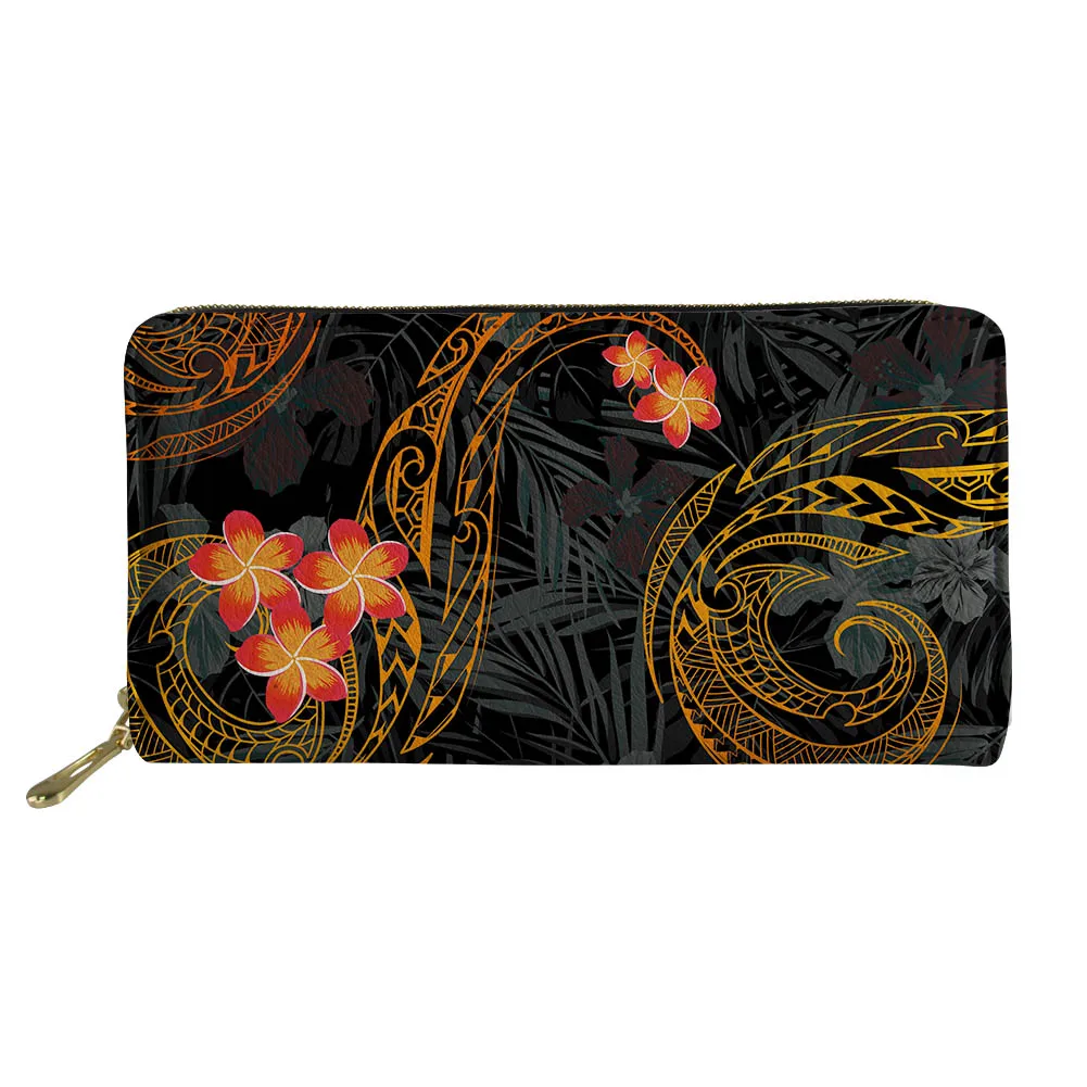 

Women Purses 2021 Luxury High Quality Polynesian Print PU Custom LOGO Zipper Wallet Trendy Purse Portable Womens Fashion Purse, Customized color
