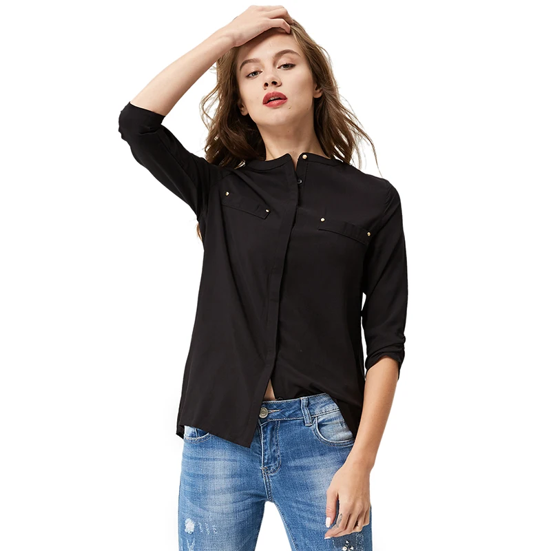 

GLOSTORY Wear to Work Long Sleeve Button Down Blouse Women 2020 Spring Summer Casual Streetwear Shirts Tops, Black,white,dark blue