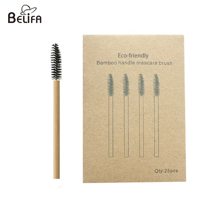 

Belifa private label eco friendly vegan bamboo handle mascara lash brush with paper bag package or dispos extens eyelash brush