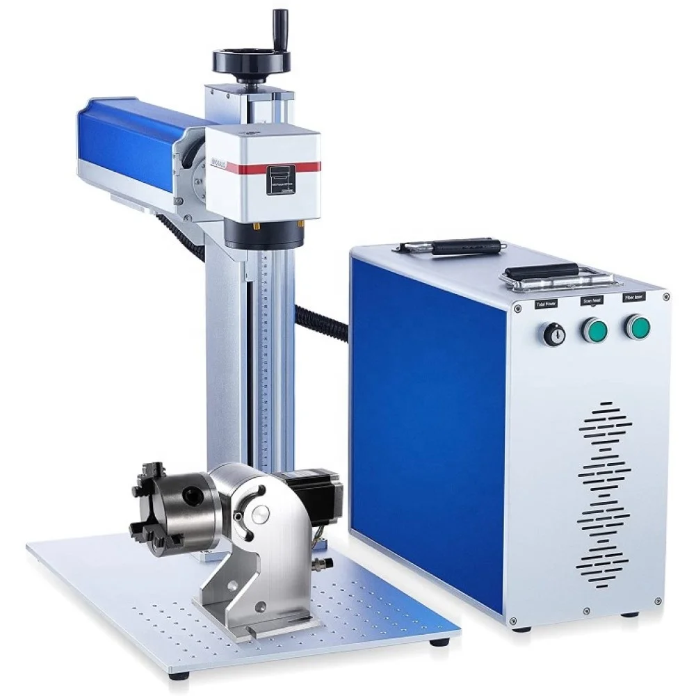 

BlueTimes 20w 30w 50w split fiber laser marking machine with rotary for metal deep engraving