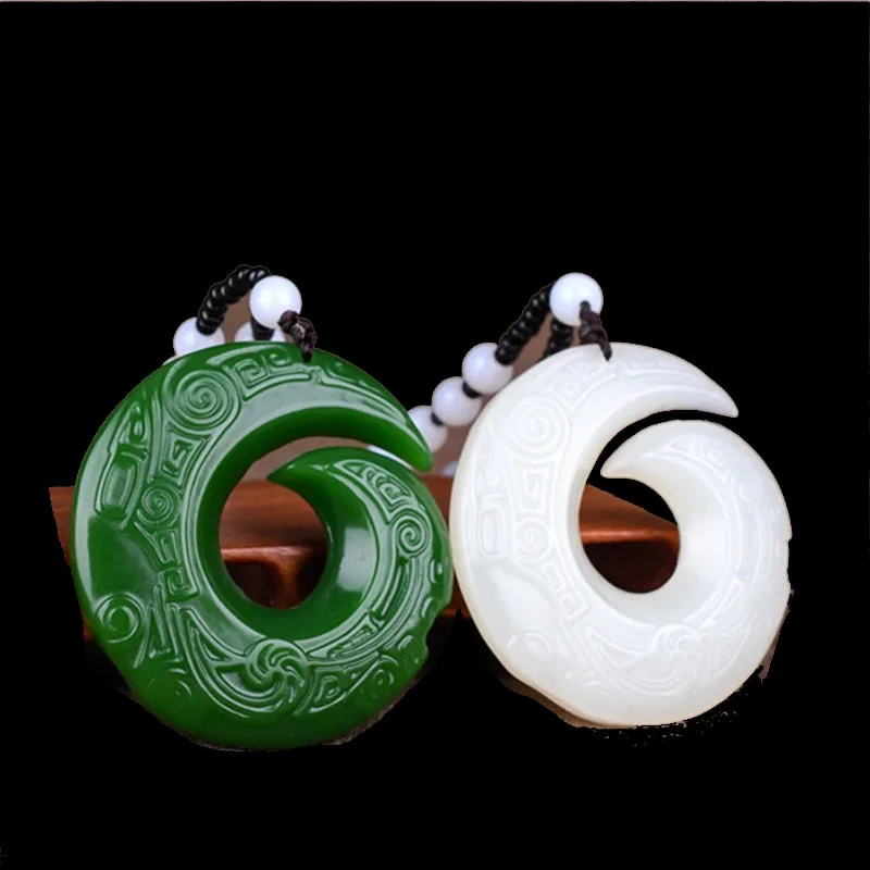 

Fashion Hetian Jade Rune Pendant Women Necklace Chinese Natural Jewelry Gifts Men Amulet Jadeite Charm Carved
