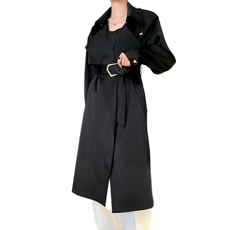 

new arrival women long belt lapel acetate spring long trench coat
