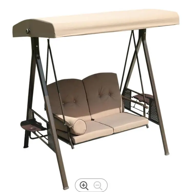 

Modern 2 person family garden swing with long cloth cover and folding tea table well used hanging chair