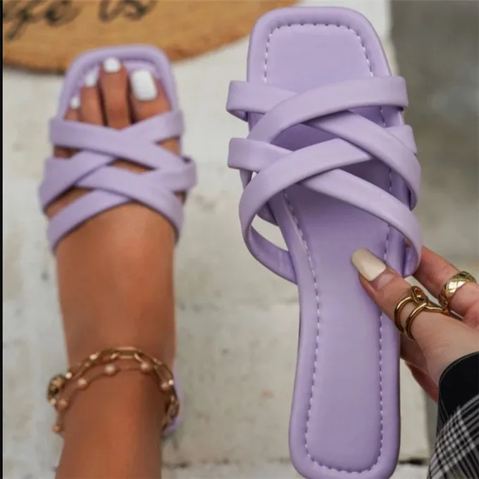 

2022 OEM accepted flat slippers crossed trap yellow woman shoe