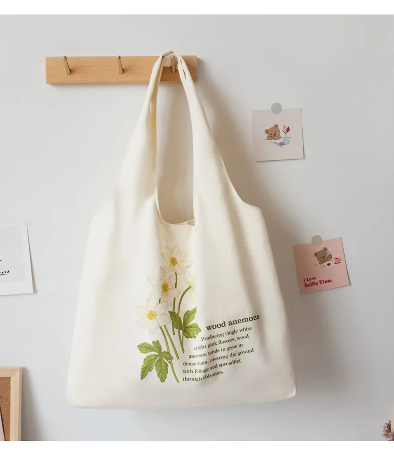 

Recycle Digital Plant Print Organic Cotton Canvas Tote Bag Personalized Bulk Large Reusable Portable Student Vest Shopping Bag, Customizable