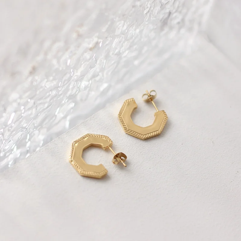 

Fashion Gold Plated Jewelry Stainless Steel Earrings Non Tarnish Gold Earrings Hexagon Stud Earrings Jewelry Woman, Gold/silver/rose gold