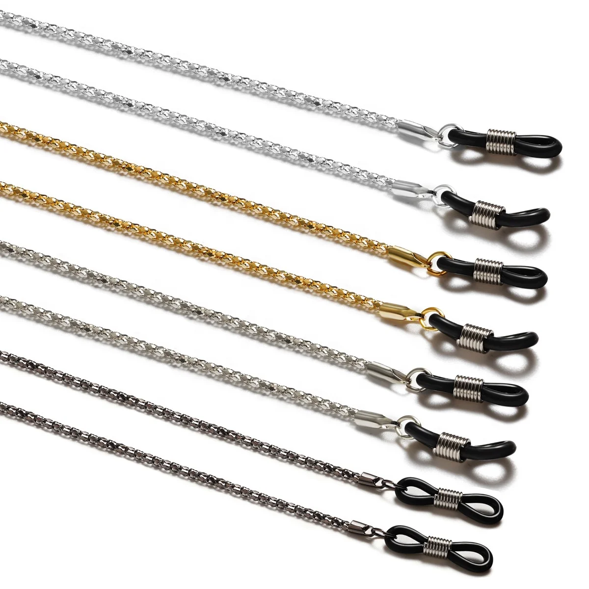 

Fashion Designer Non Slip Metal Gold Black Sunglasses Chain Neck Strap Glasses Holder, Silver gold black gray