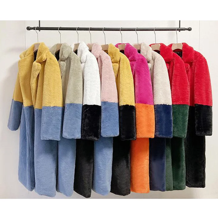 

dropshipping winter fashion 2021women Plus Size Luxury long sleeve fur faux fur Coat Contrast Long Coat Women Coat