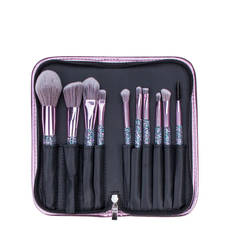 

10pcs Glitter Makeup Brushes Set transparent handle professional makeup brush