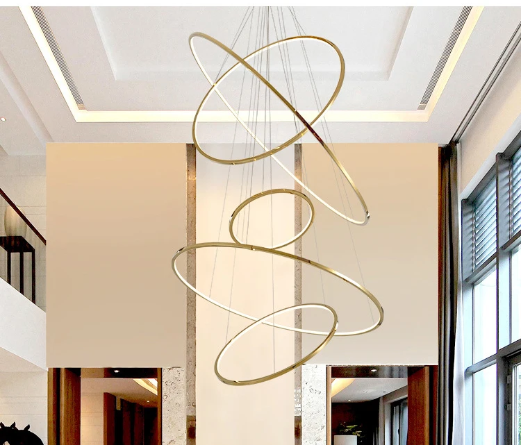 Modern hotel lobby villa living room chandelier light luxury creative dining room lamp atmospheric ring bedroom led lamp