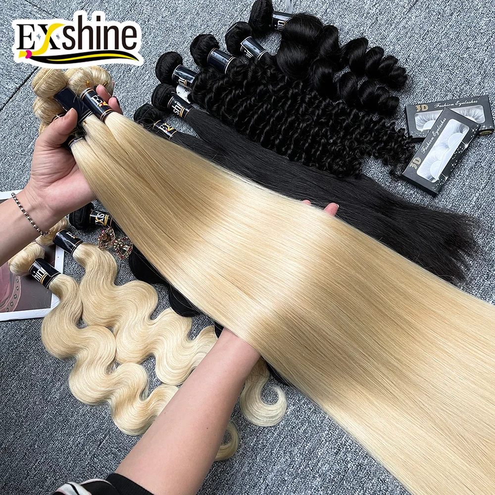 

Exshine wholesale 613 blonde raw indian hair, remy body wave 613 blonde virgin hair bundle,613 blonde raw indian temple hair