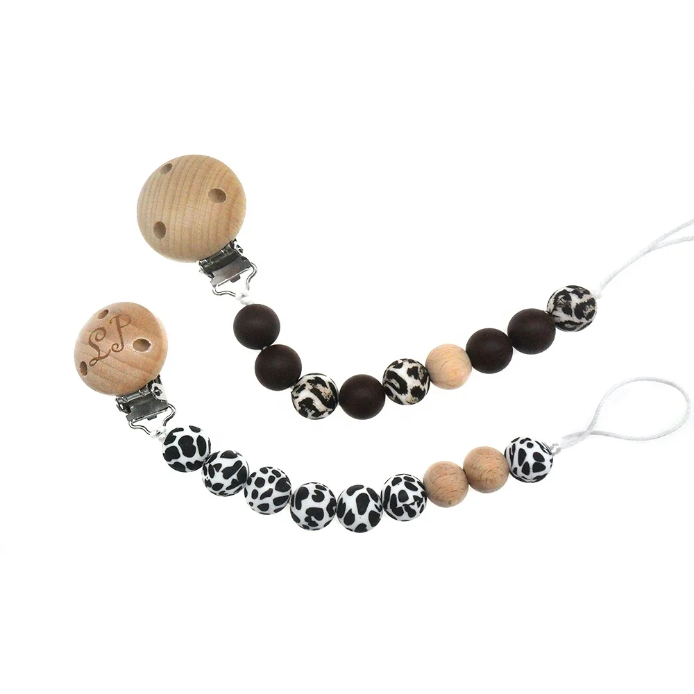 

New Style Leopard Silicone Beads Pacifier Chain Set Pacifier Chain Clip, Much color