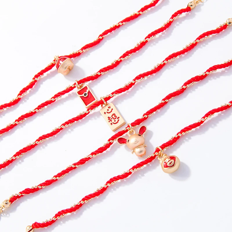 

s912234 China Zodiac Lucky Rat Mouse Mice Auspicious Blessing Chinese Characters Red Envelope Rope Handmade Friendship Bracelets