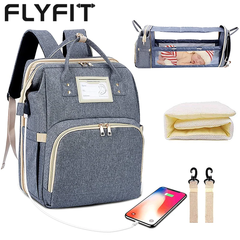 

FLYFIT 2021 Custom 3 In 1 Mummy Diaper Bags For Baby With Changing Station Polyester Diaper Backpack, Black,blue,grey,orange,purple,green,mixed color