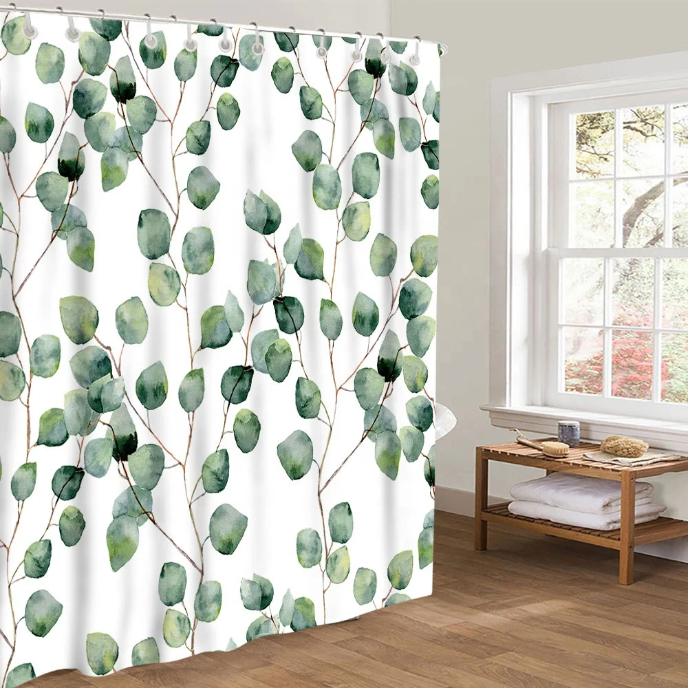 

Decoration Shower Curtain European Style Cute Bright green leaf Waterproof Modern Hot Sale Amazon Customized