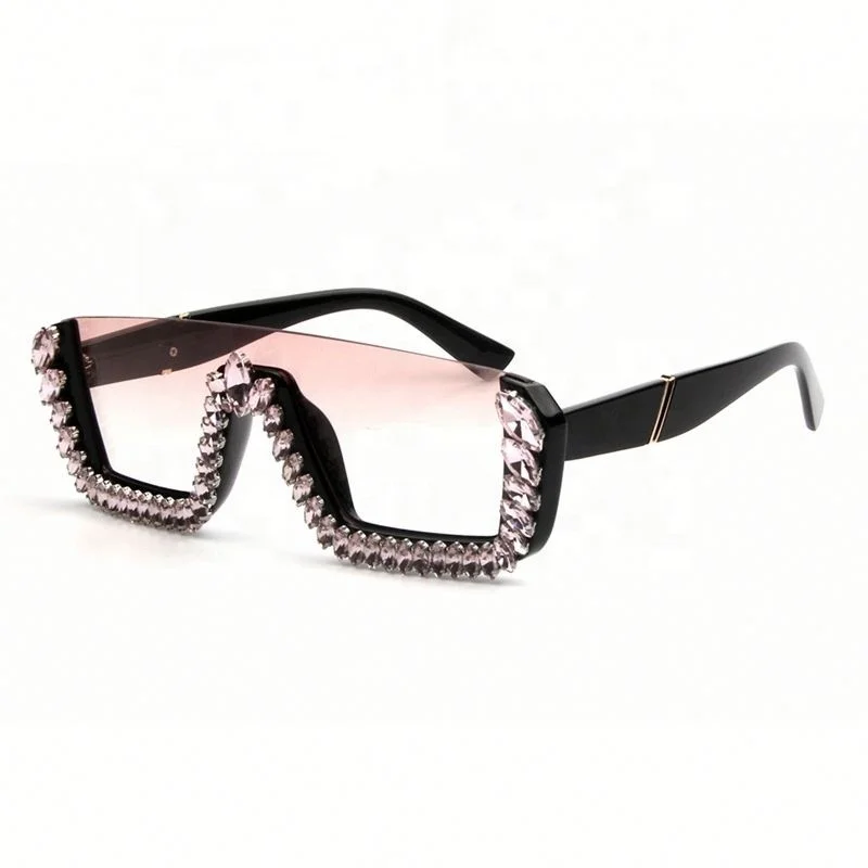 

Wholesale Ladies Fashion One Piece Sunglasses Diamond Half Frame Glasses Rhinestone Eyewear, Colors