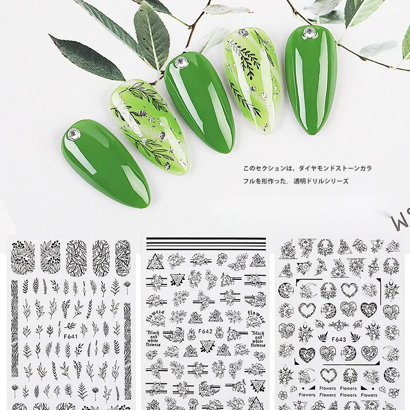 

Black And White Animal Letter Love Rose Leaves Panda Elements Self Adhesive Decals For Beauty Nail Stickers