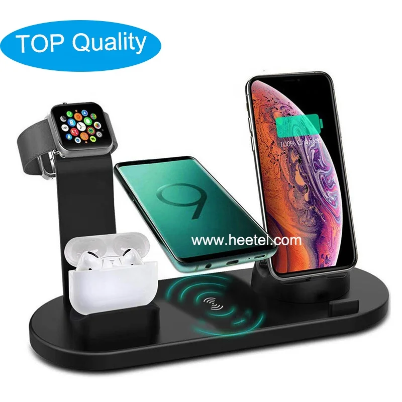 

2021 Newly Holder Phone Popular Multifunctional 6 in1 4 in 1 Wireless Charger Fast Charging Dock Stand Desktop Charging Station, White/black