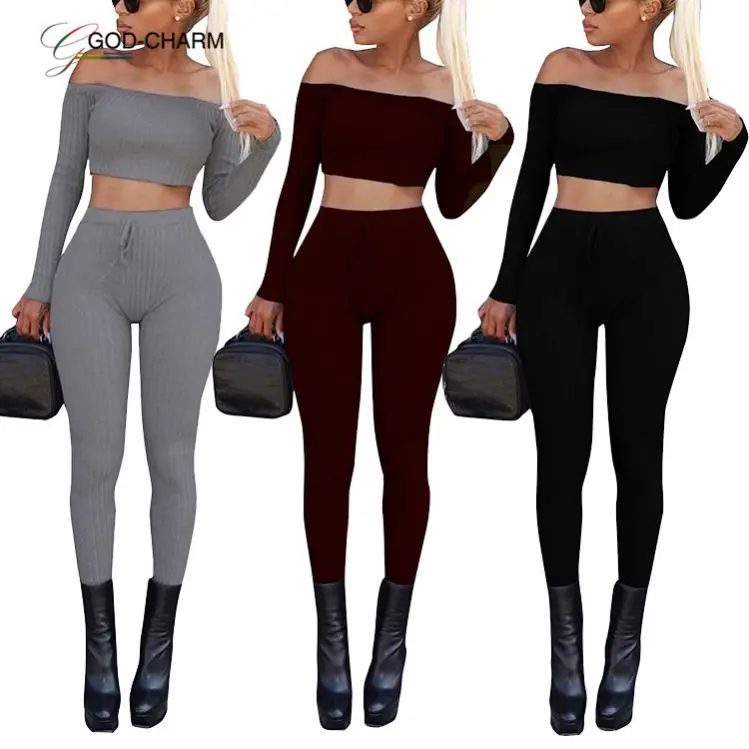 

YH-66862999 Wholesale Skinny Slim Long Sleeve Crop Top Long Pants Two Piece Set Women Clothing