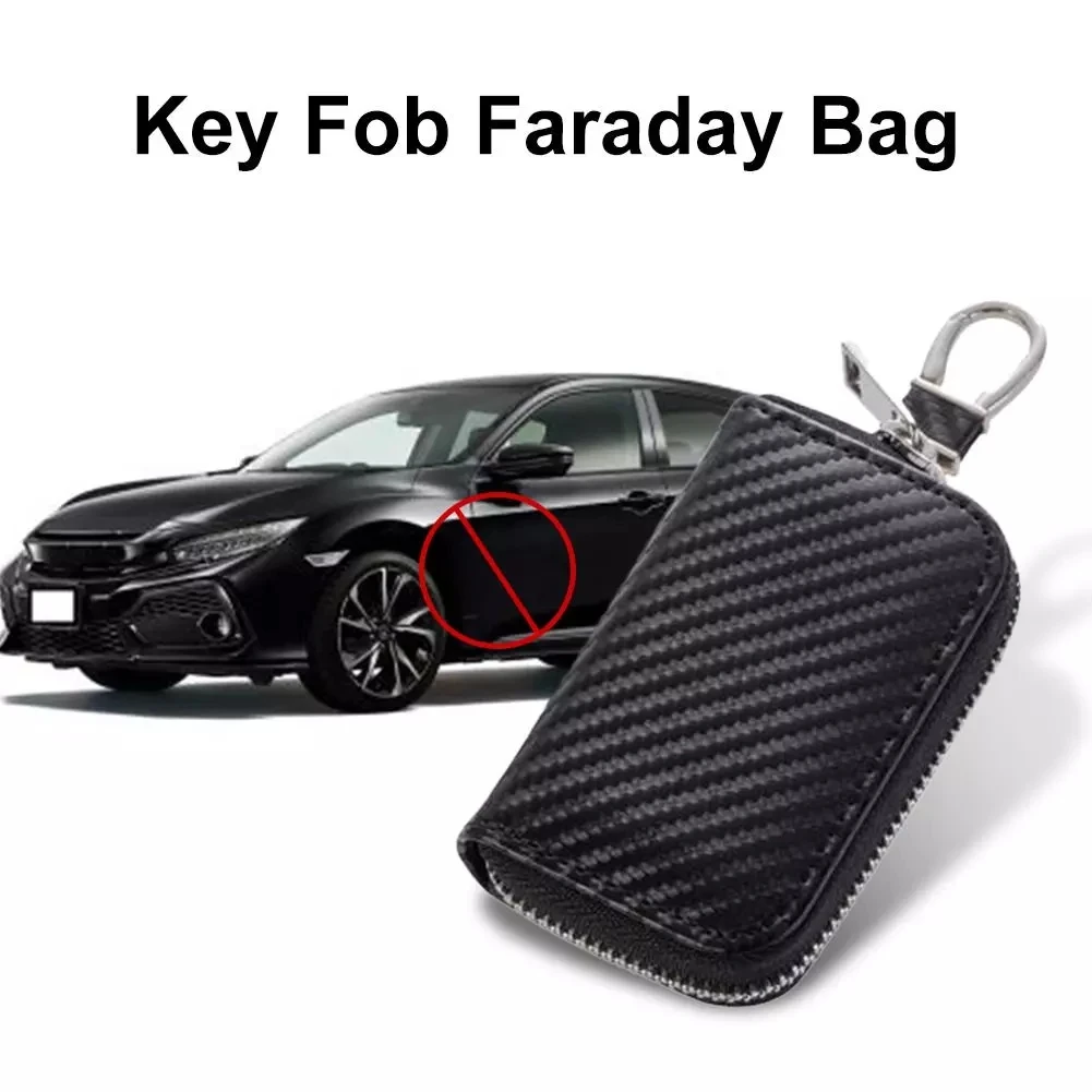 Anti-Theft Pouch Premium Faraday Cage Car Key Protector RFID Signal Blocking Anti-Hacking Case Blocker Carbon Fiber Texture 2 Pack Faraday Bag for Key Fob 