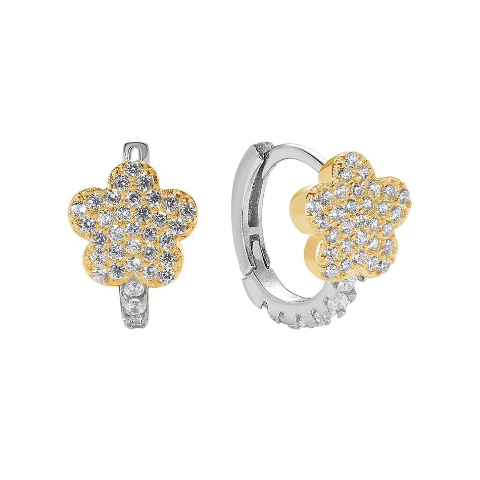 

oem jewelry manufacturers 925 minimalist yellow gold diamond hoop flower huggie earrings jewelry