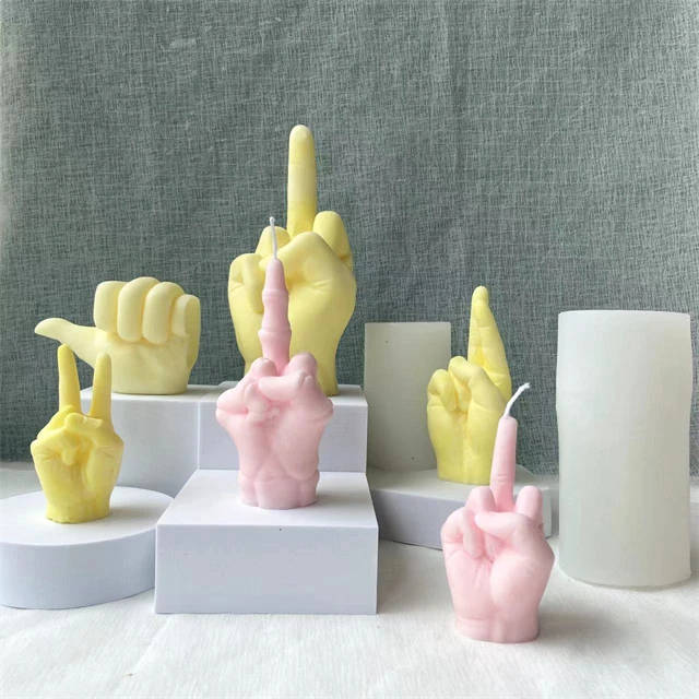 

L1109 DIY Aromatherapy middle finger silicon candle mould plaster handmade 3D custom hand shape silicone mold for candles, Stocked