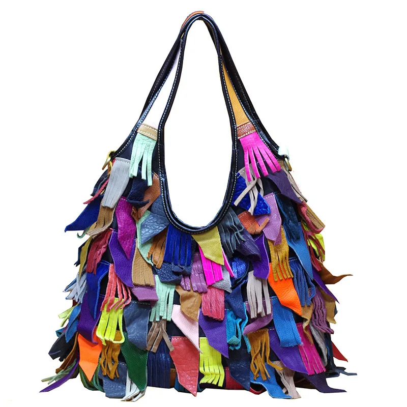 

Fashion Ladies Handbag Leather Patchwork Tote And Tassel Shoppers Bag