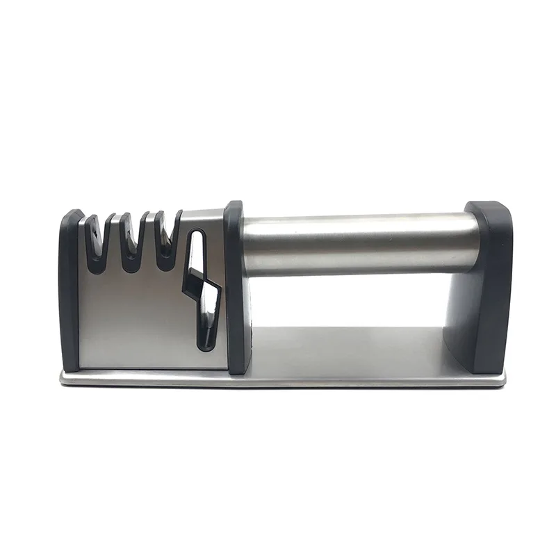 

4 in1 Carbide 3 Stages Handheld Japanese Manual Professional Diamond Knives Kitchen scissors Sharpener System for Knives, Black + silver