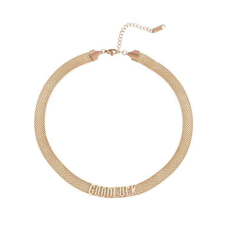 

Stainless Steel Rose Gold Simple Design Clavicle Chain Necklace, See picture