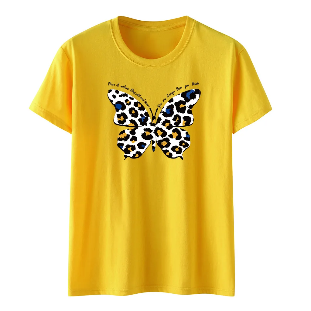 Butterfly letter print loose large casual short sleeve women's T-shirt woman clothes